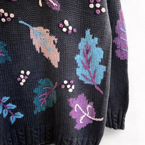 Vintage AOP Art To Wear Sweater Sz M Cabincore Grandma Cottagecore Cozy Fall - Picture 7 of 10